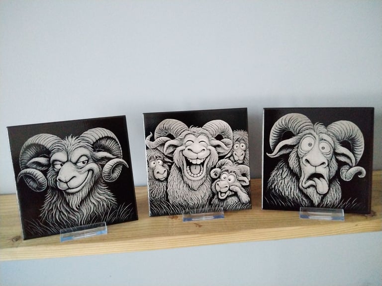 image for 🎨 Expressive Ram Ceramic Tiles – 15x15cm