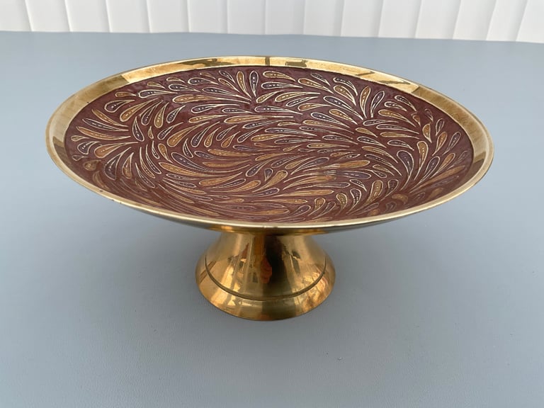 Ornamental Indian Brass floral decorative footed bowl and 2 Trinket dishes
