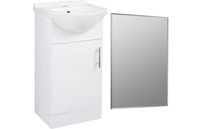 New White Vista Floor Standing Basin Unit and Mirror Pack 450mm RRP £175 Our Price £110
