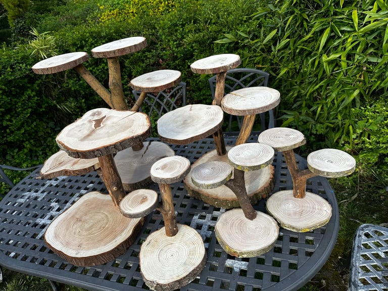 image for Log slices and cake stands rustic wood disc wedding decorations 