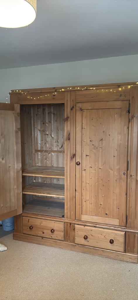 SOLD: Large Double Pine Wardrobe with drawers