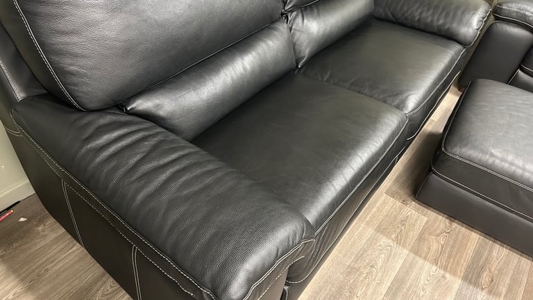 Black leather sofas 3&2&1& foot stool 