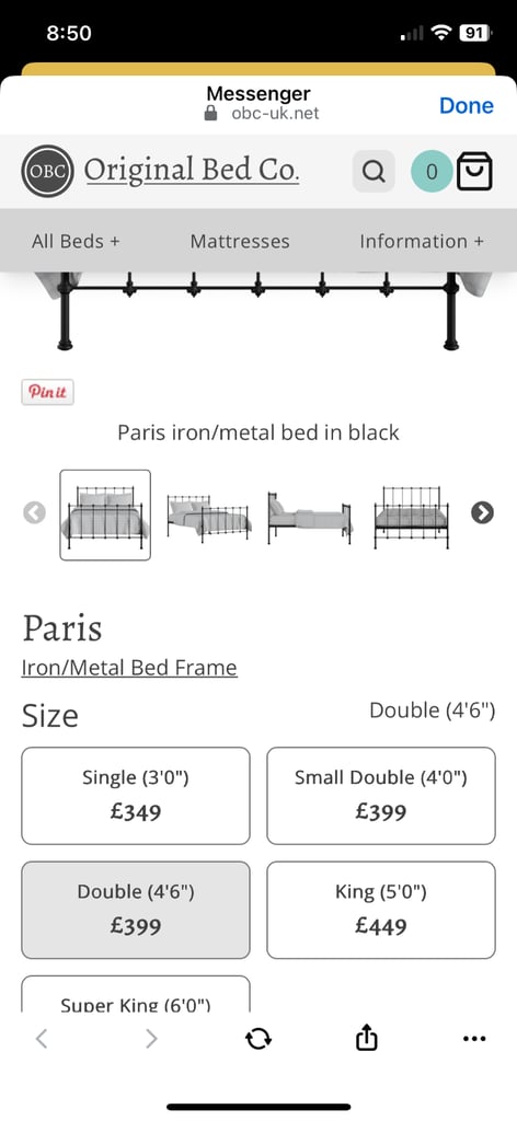 Elegant iron bed frame in vintage style 