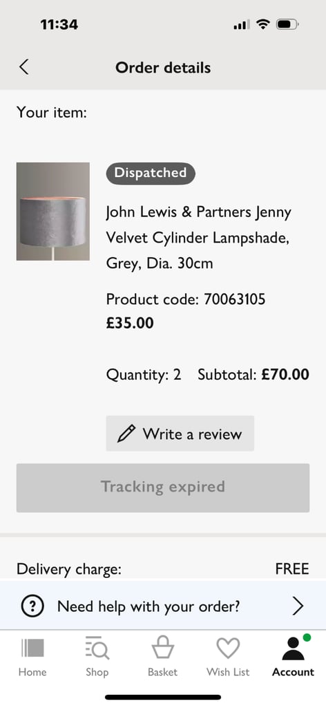 2 x John Lewis grey velour lampshade 