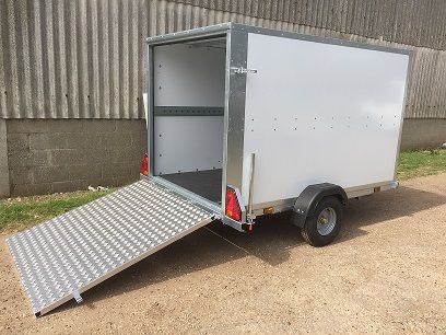 Box Trailer with Ramp in Black or White - Tickners Single Axle 8' x 5' x 5'