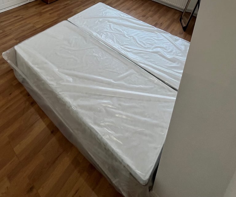 Brand new divan bed base, silver velvet, single (2 available)