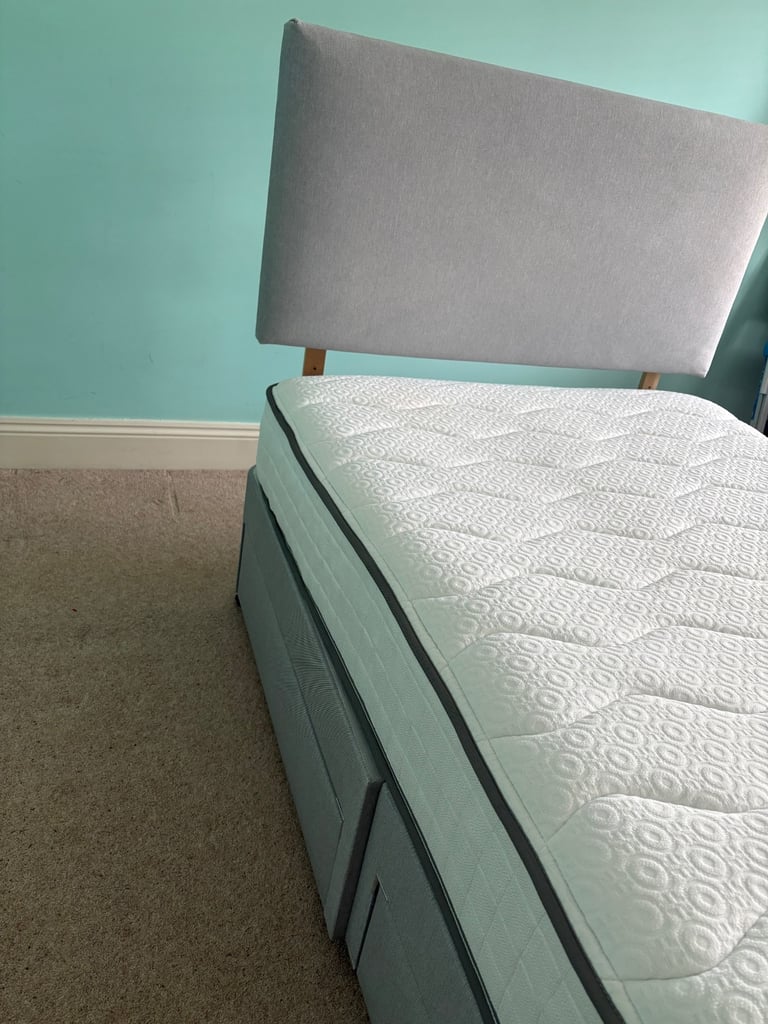 image for Small double divan bed with 4 storage drawers, headboard and mattress