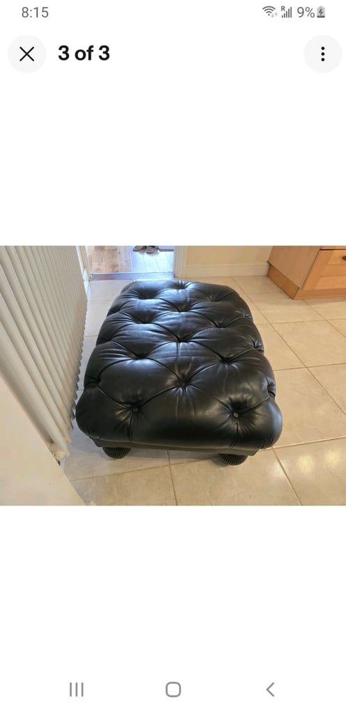 image for TETRAD Oscar large black leather footstool stool chesterfield style
