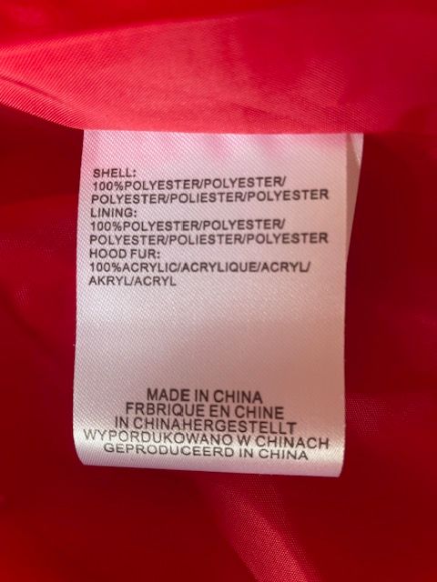 Red false-fur trimmed padded jacket