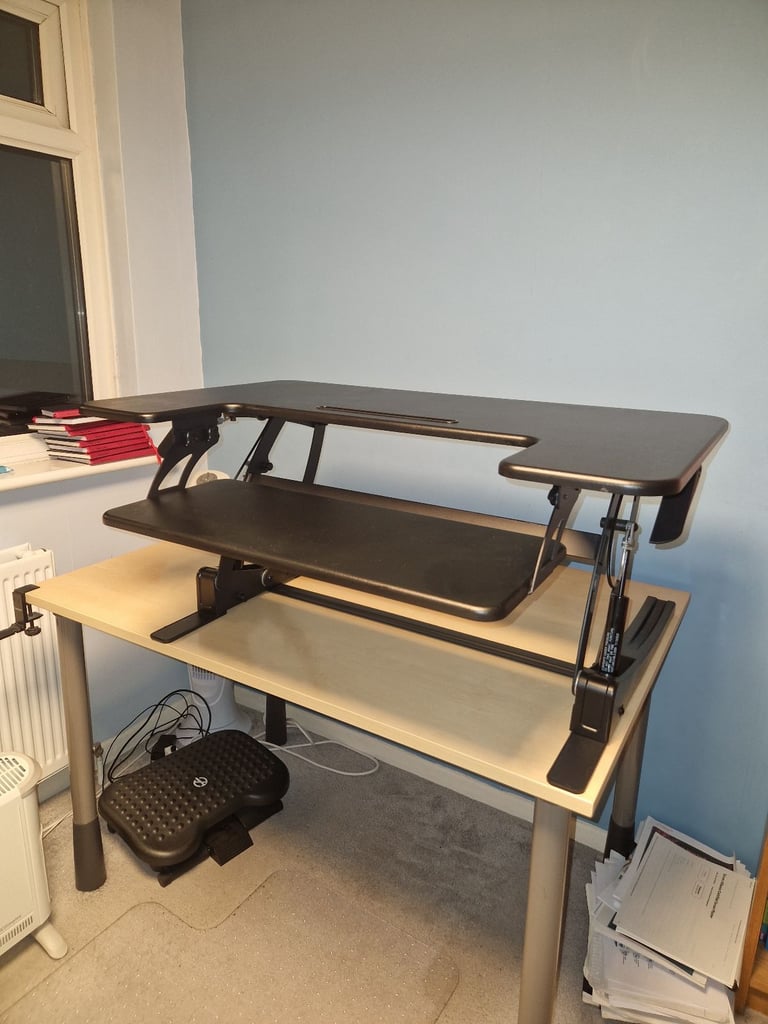 image for VIVO 91 cm Height Adjustable Stand Up Desk Converter, Tabletop Dual Monitor Riser Workstation