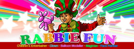 ** RABBIE FUN ** Kids CLOWN MAGICIAN BALLOON MODELLER Childrens Entertainer birthday FACE PAINTER