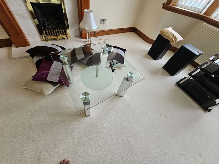 square glass heavy duty table with chrome legs