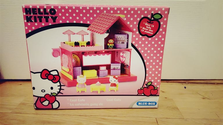 blue box hello kitty cool cafe cake shop bakery restaurant & mini figure set new unused