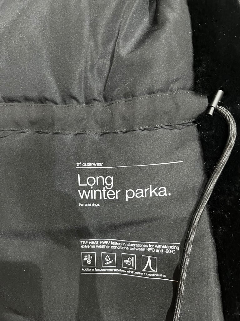 Zara black thick waterproof parka coat