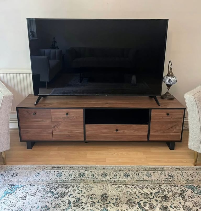 image for Wayfair Idlewild Wood & Metal TV Stand 180cm Walnut Brown