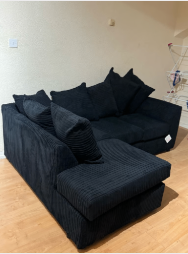 Brand New Dylan L Shape corner Sofa Set in Black Colour - SAME/NEXT DAY DELIVERY