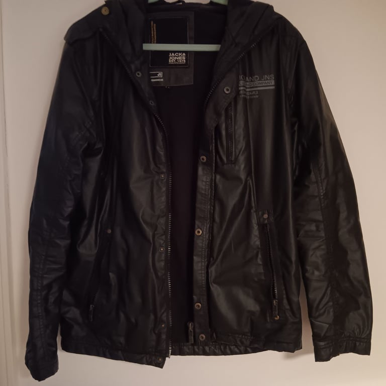 Jack and Jones Black Wax Wrecker jacket with hood - Large