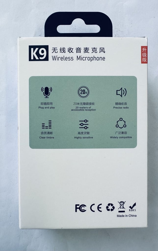 K9 Wireless Microphone for iPhone, iPad, Android Audio Video Recording, Crystal Clear Sound Quality