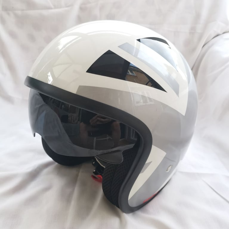Open Face Medium Size Silver Union Jack Helmet with Visor