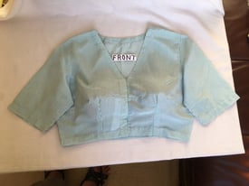 Lady's saree blouse white&green lines,poly,96cm bust (14),74cm W waist,26cm L sl