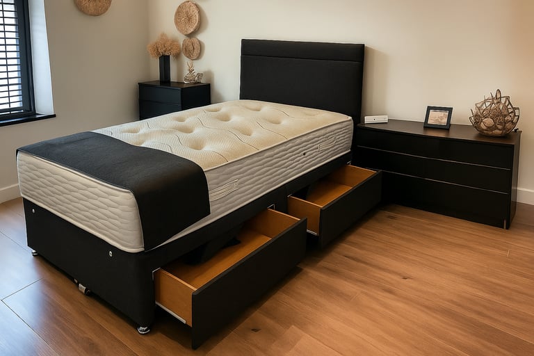 image for Stylish Divan Bed with Mattress and Storage Drawers – UK Delivery Service