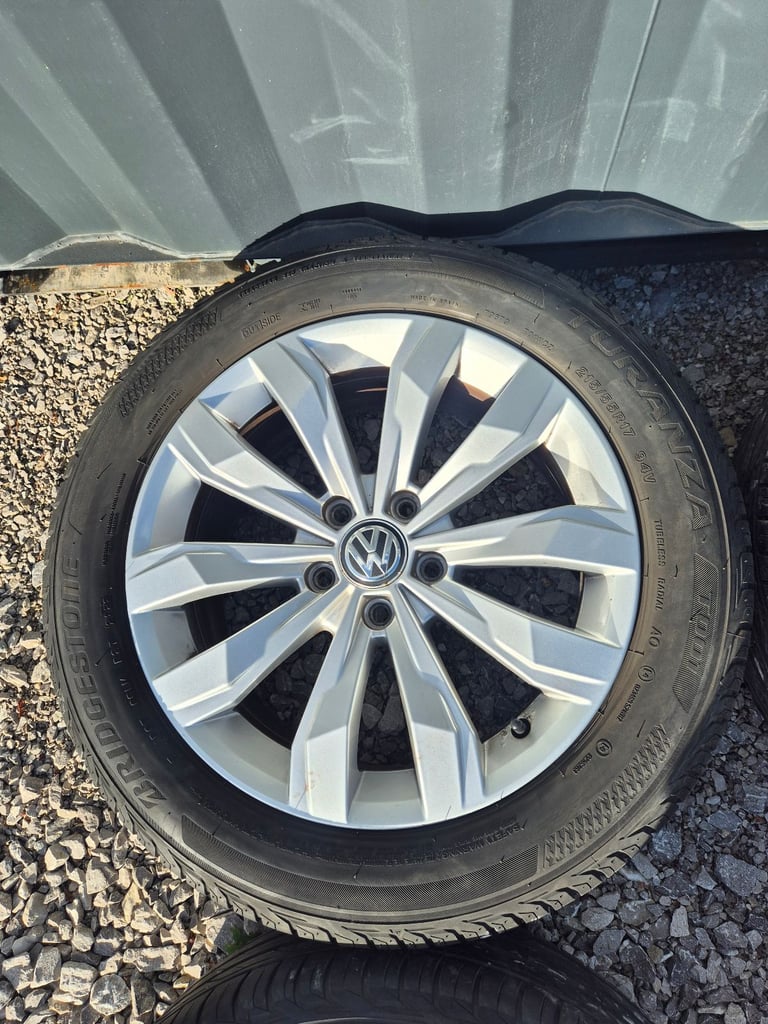 🌟Genuine Vw 17 inch 5x112 Alloy Wheels with MATCHING TYRES 7m++ GOLF PASSAT CADDY AUDI SKODA SEAT 