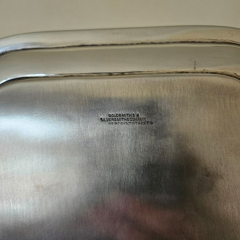 12 inch  Heavy Square Antique Sterling Silver Salver, London, 1052g 