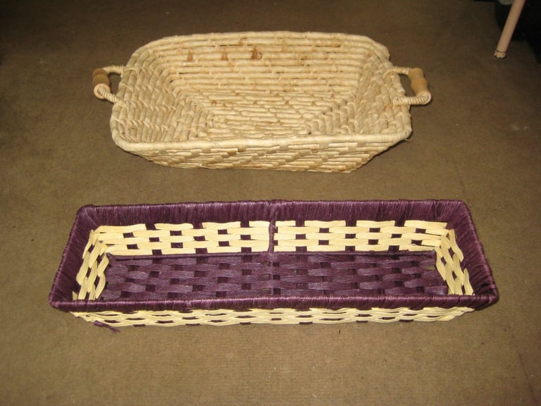 image for Purple and Beige Wickerwork Basket for £4.00 and Light Beige Wickerwork Basket for £3.00