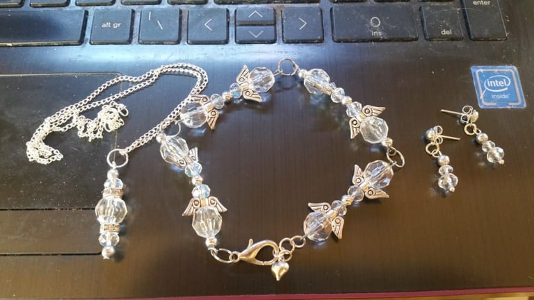 image for Angel bracelet, Beaded earrings & Necklace Brand new
