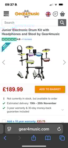 Gear4music kids electric drums in Cambridge, Cambridgeshire