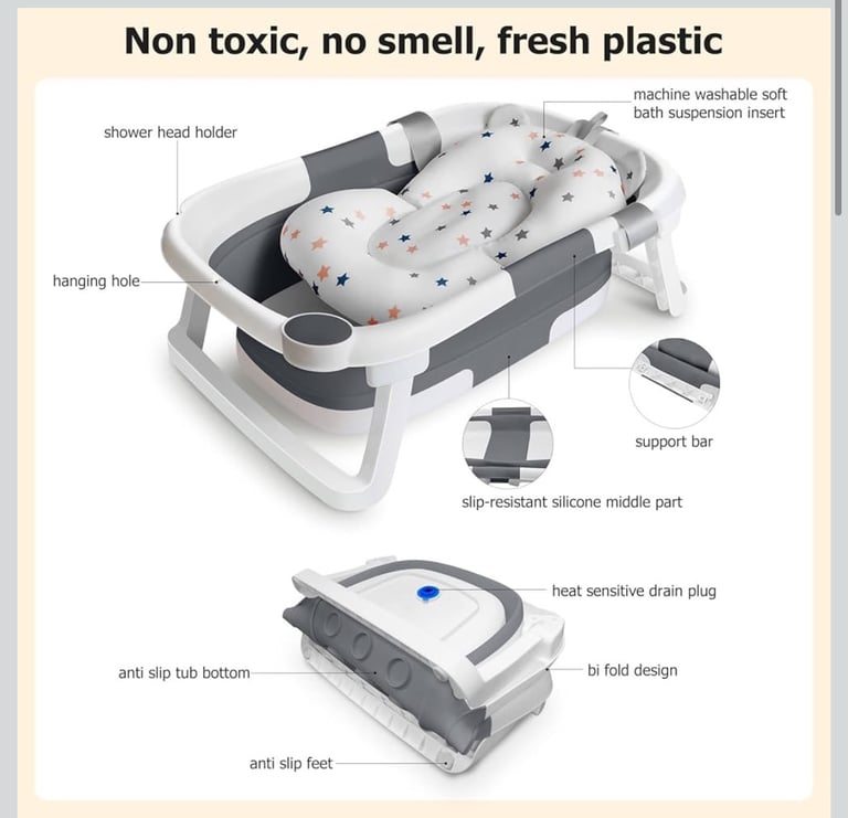 Baby Bath Foldable Tub Collapsible Bathtub Baby Bath Essentials for Newborn with Seat Support