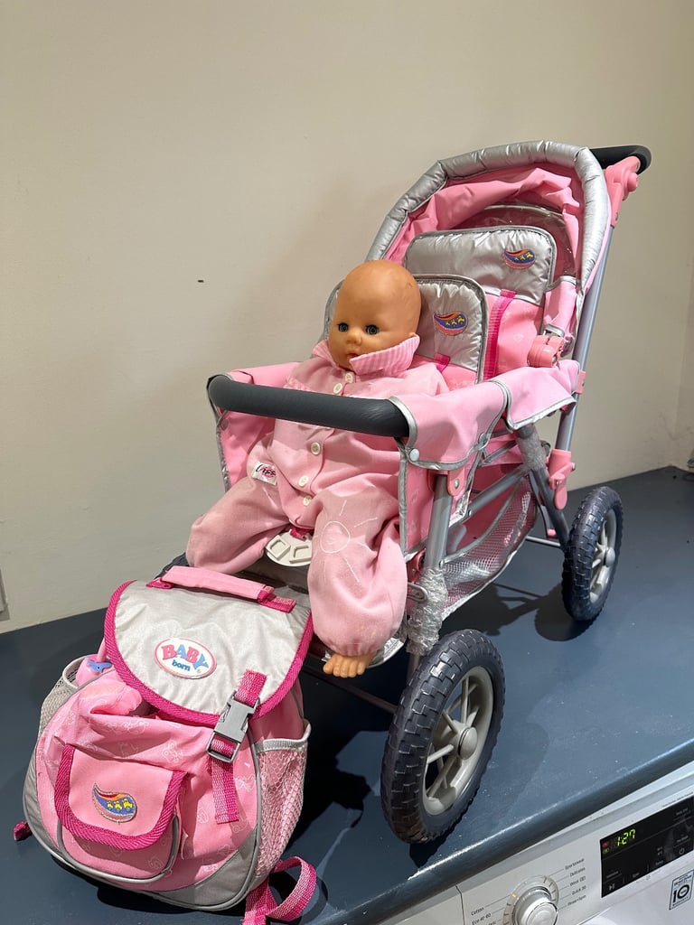 Baby Born Doll + Double Buggy + changing bag with accessories