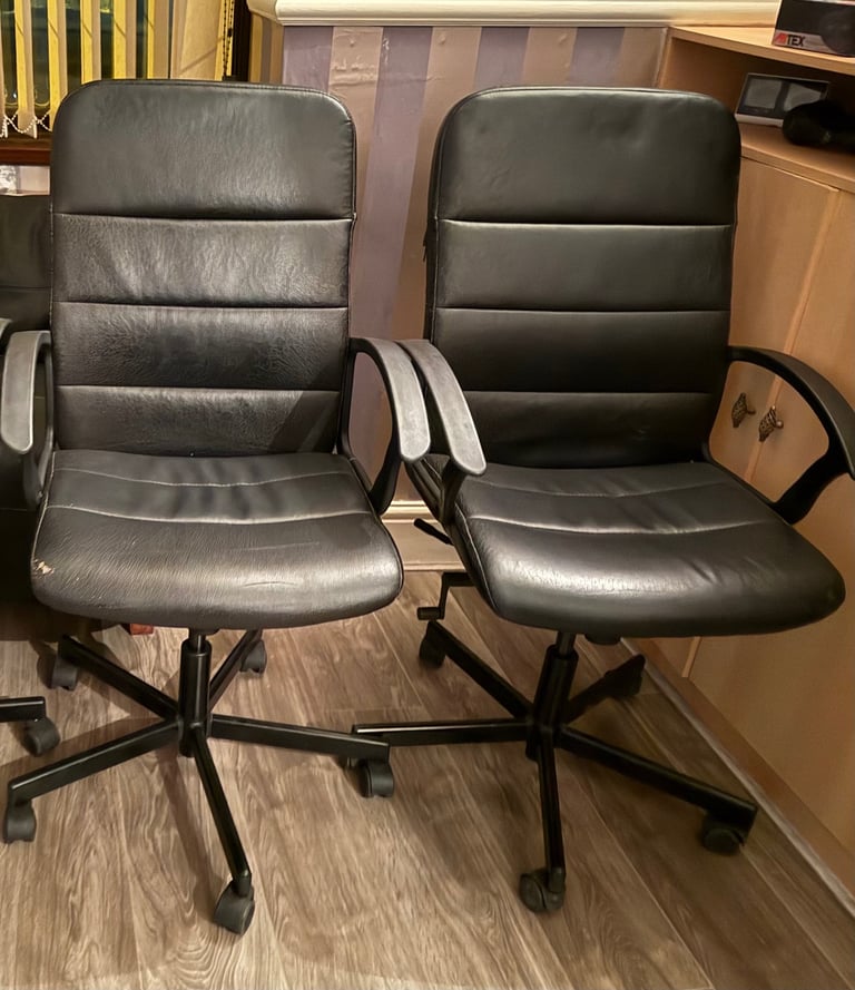 image for 2 Black Leather Office Chairs