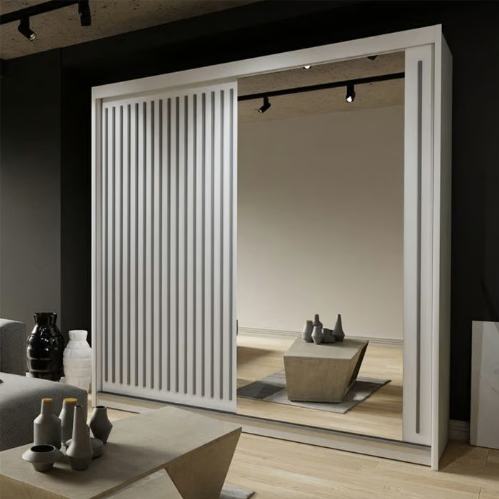 image for Brand New - Royal Mirror Sliding Door Wardrobe -White - SAME/NEXT DAY DELIVERY