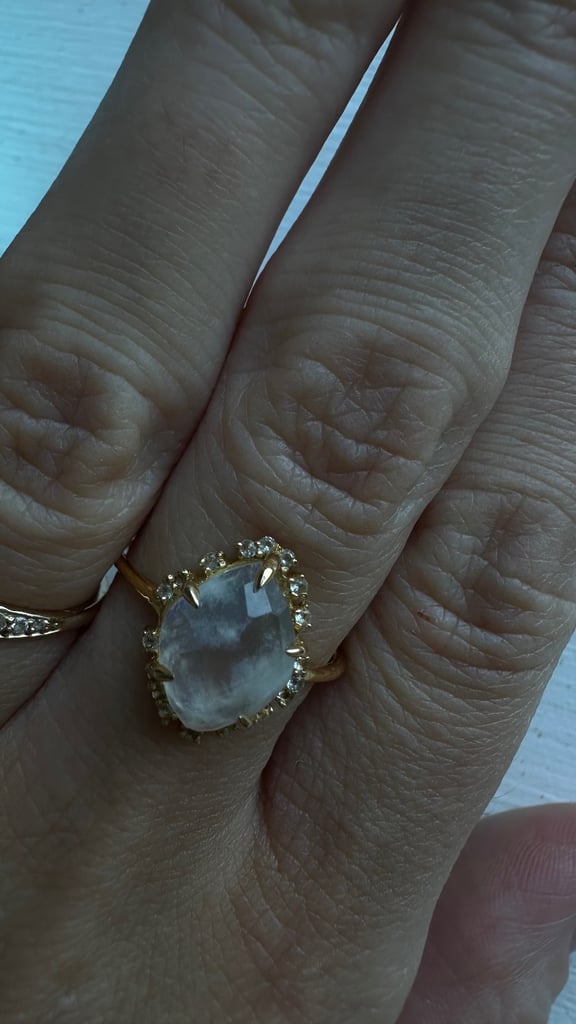 Rainbow Moonstone White Topaz Gold Vermeil ring 