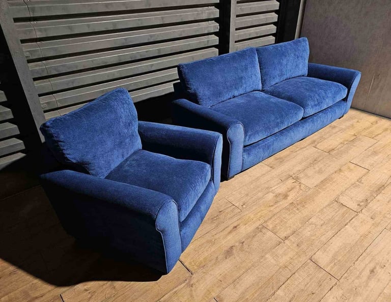 Fabric 4 Seater Sofa & Chair - Blue. 