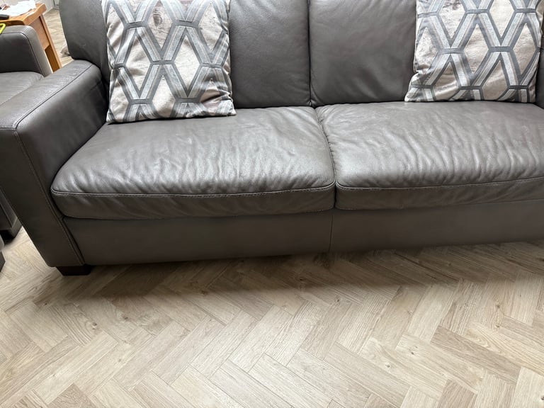 NEXT - Grey Leather 3 Seater Sofa & 2 Armchairs 