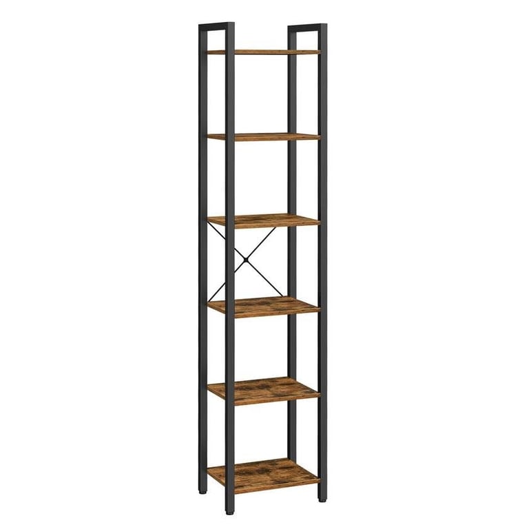 image for VASAGLE 6-Tier Rustic Brown & Black Bookshelf – Brand New
