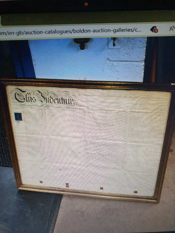 Antique framed indenture 