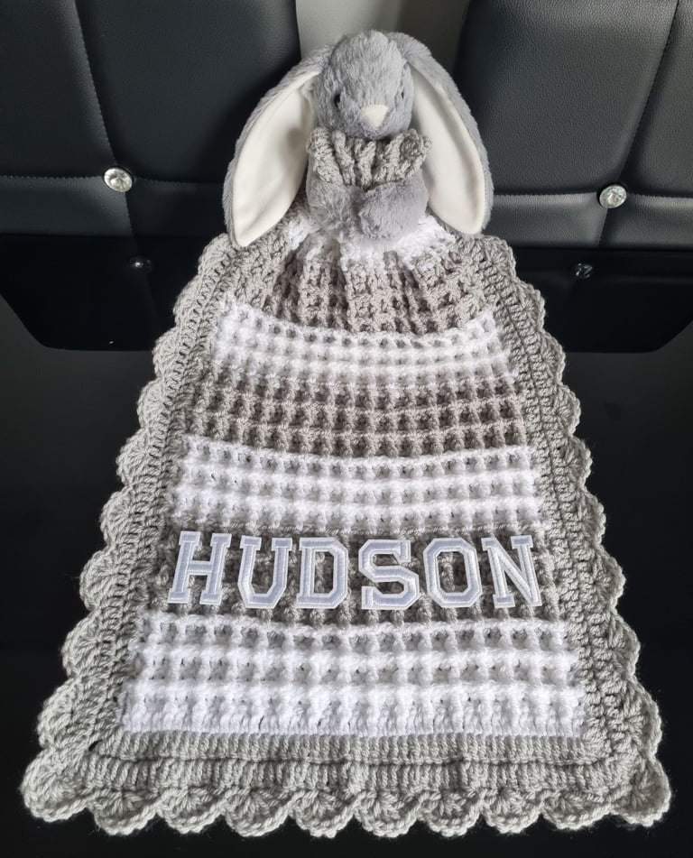 Crochet Baby Comfort Blanket, Personalised, Girls and Boys colours available