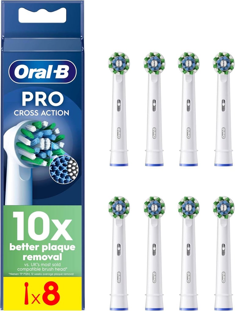 image for Oral-B Pro Cross Action Electric Toothbrush Head Pack of 8 Toothbrush Heads WHITE