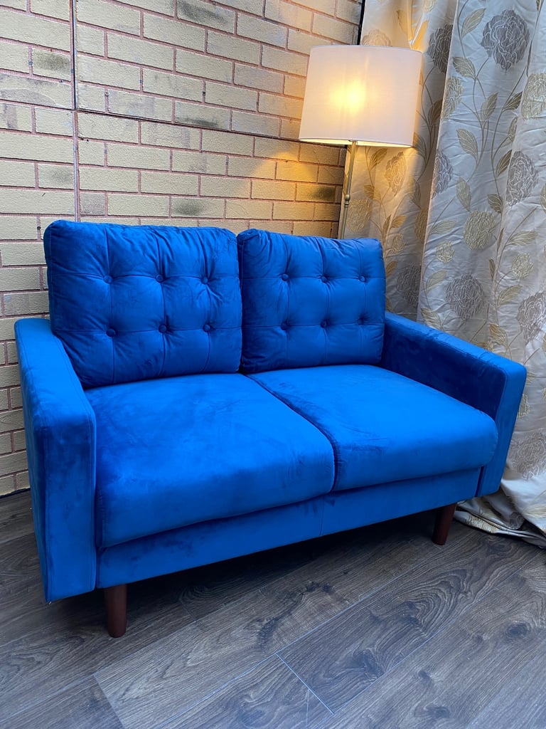 image for Premium Sofa Luxury Velvet Blue 2 Seater Sofa