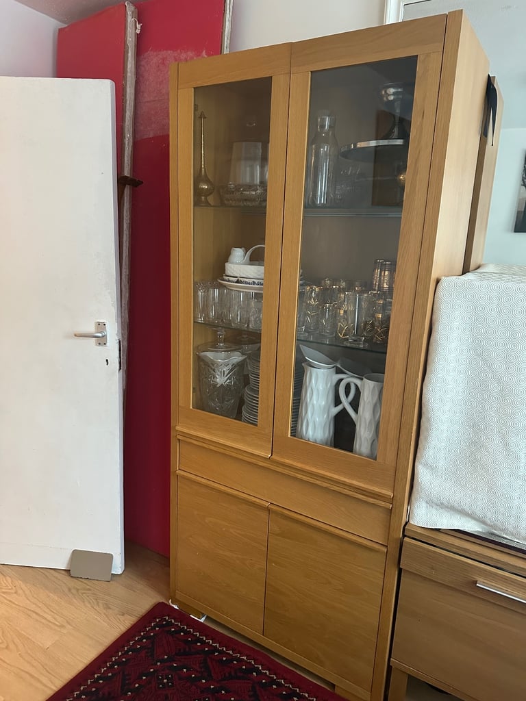 image for Beech Wood / Glass Display Cabinet 