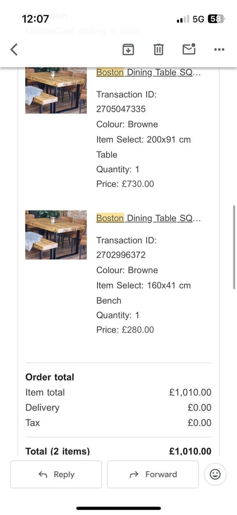 Handmade 'Clar furniture' dining table and bench set