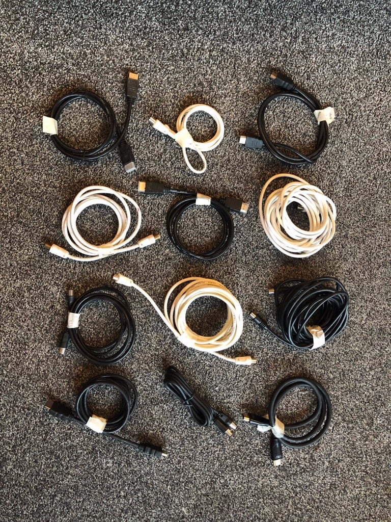 Assorted Cables/Leads, Coax,HDMI,Scart, Ethernet, Telephone Extension.