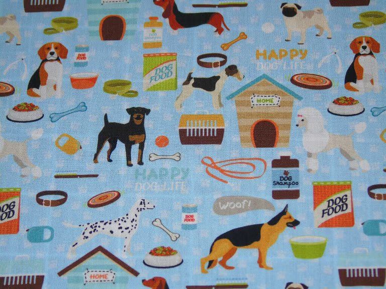 100% Cotton Poplin Fabric 112 cm Wide X 1m Dogs blue