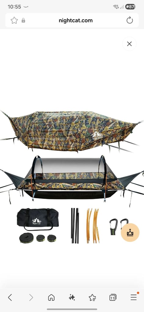 image for Night Cat Lay Flat Hammock: Flat Bottom with Mosquito Net Waterproof Rainfly for 1 Person Camping in