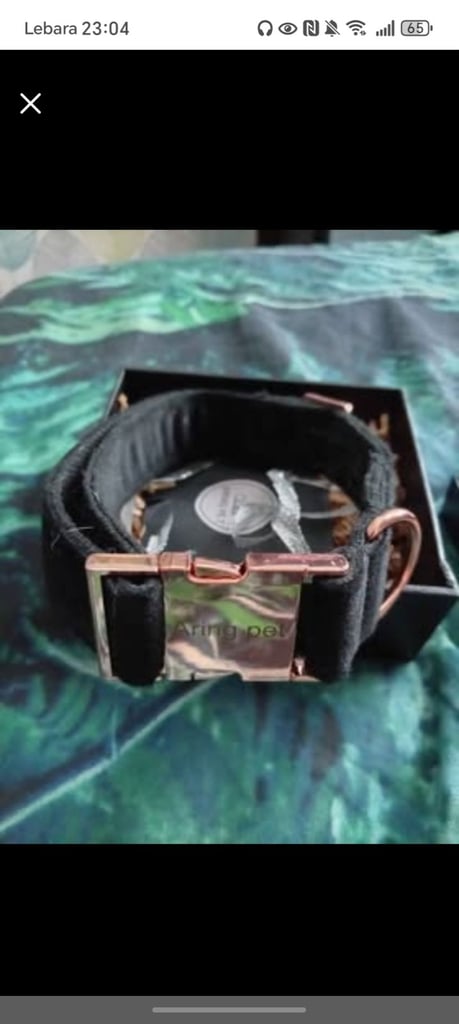 Matching medium dog collar with lead metal rose gold & black boucle designer collar