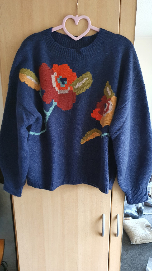 image for Toast Intarsia Floral Jumper Wool & Cashmere Blue Multicoloured Sweater Medium RRP £295