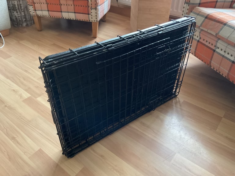 Dog cage, crate, medium, black , metal, plastic tray, enclosure, training 